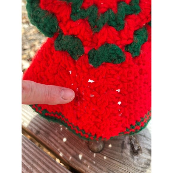 Vintage Handmade Crochet Christmas Dress Decor/Hot Pad/dish soap dress Red & Gre - Picture 3 of 10